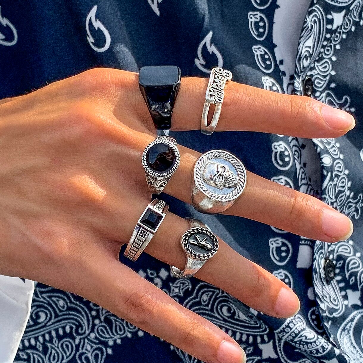 Vintage Punk Knuckle Rings Set - 6 sztuk/zestaw gotycka klasyczna szkielet czaszka