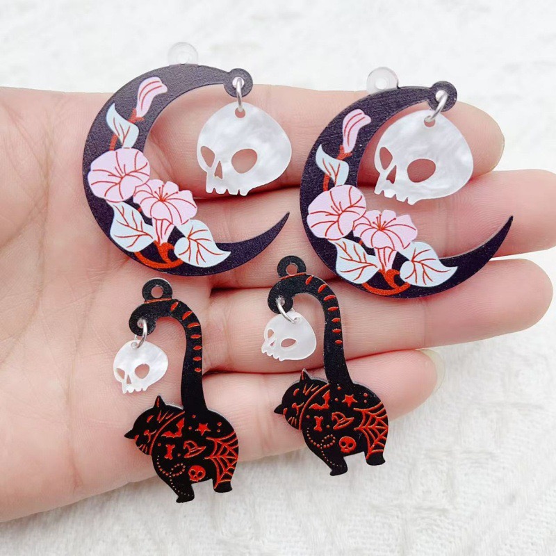 Earrings - 10 szt. Halloweenowe akrylowe zawieszki: duch,