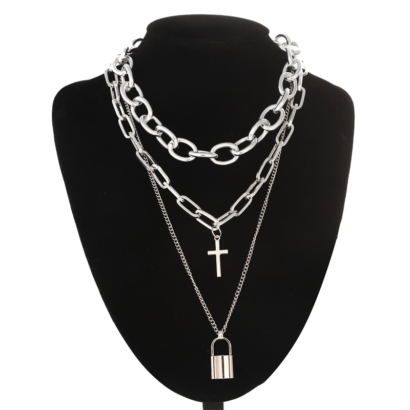 Layered Pendant Necklace Aesthetic - FNQUFUJ Warstwowa grunge estetyczna biżuteria punkowy