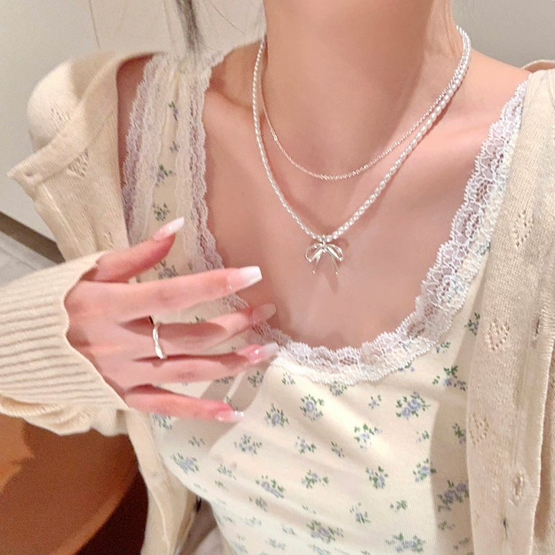Pearl Choker Necklace Vintage - Modny naszyjnik choker z podwójnym łańcuszkiem,