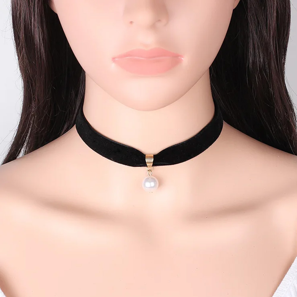 Pearl Choker Necklace Vintage - Prosty, vintage'owy naszyjnik z perłami, krótki