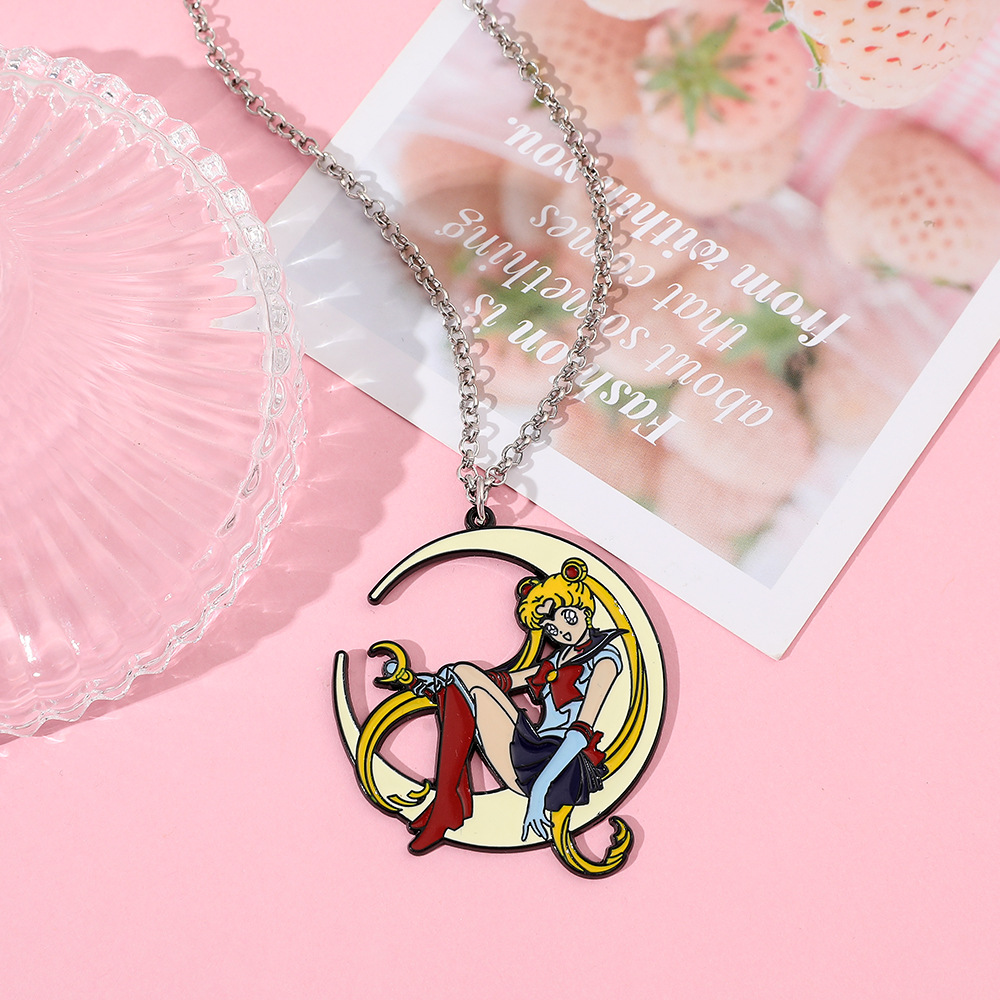 Anime Pendant Necklace - Słodki Anime Metalowy Naszyjnik z Emalią,