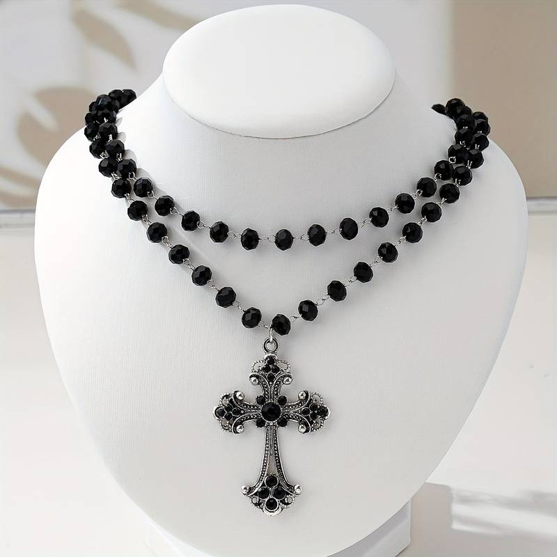 Layered Pendant Necklace Aesthetic - Naszyjnik krzyżowy w stylu Y2K Grunge
