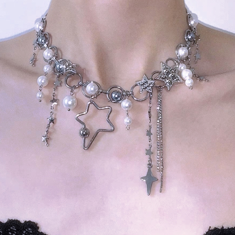 Pearl Choker Necklace Vintage - Biżuteria Y2K łańcuszki z perłami naszyjniki