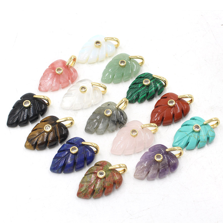 Crystal Pendant Necklace Natural Stone - Naturalny Kryształowy Wisiorek w Kształcie Liścia