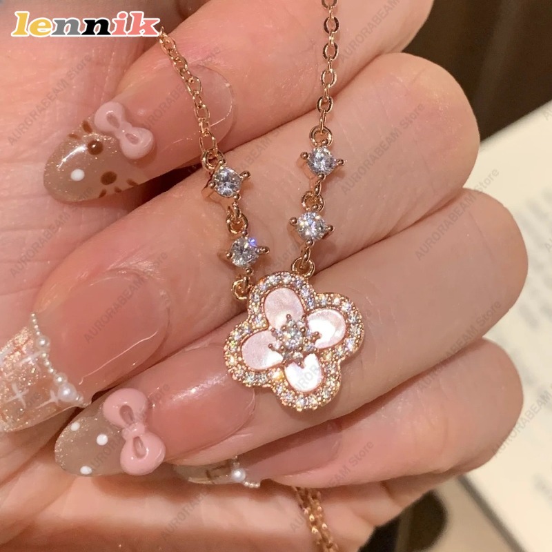 Layered Pendant Necklace Aesthetic - Różowy naszyjnik z muszli, zawieszka w