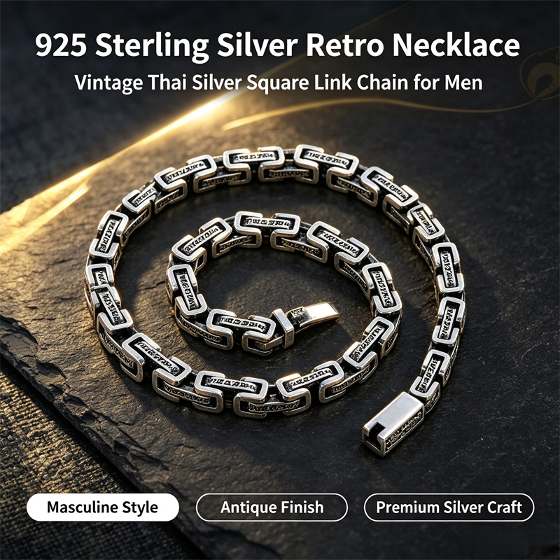 OUYADI Naszyjnik męski z retro – 925 Sterling Silver Chain Necklace Men recenzja i cena