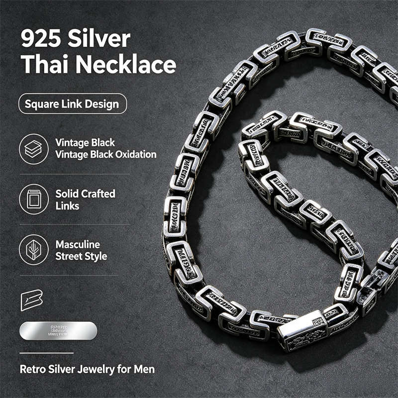 OUYADI Naszyjnik męski z retro – 925 Sterling Silver Chain Necklace Men recenzja i cena