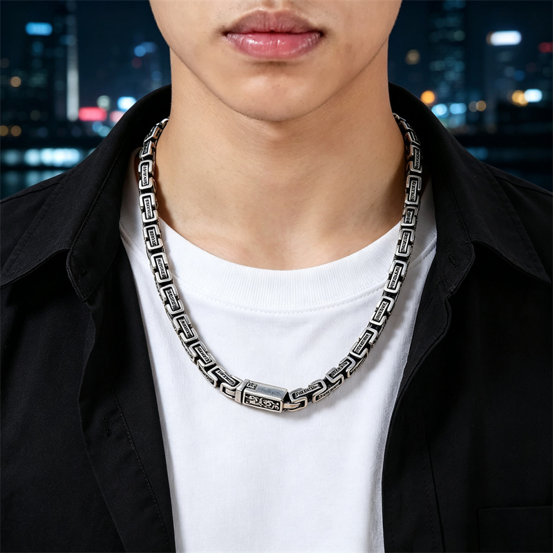 OUYADI Naszyjnik męski z retro – 925 Sterling Silver Chain Necklace Men recenzja i cena