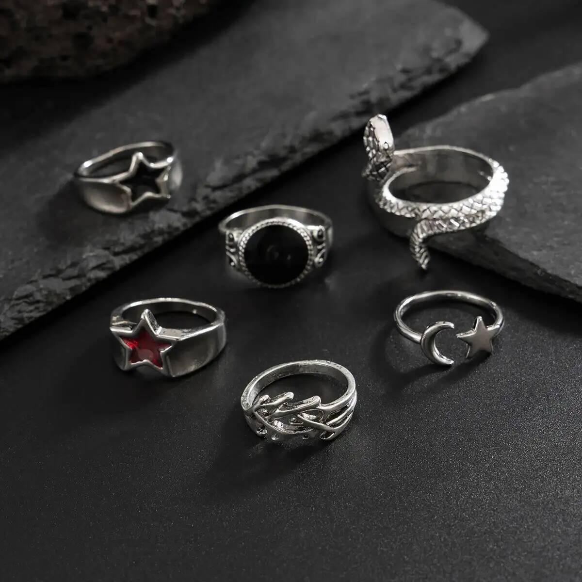 KunJoe 6 szt. Nowy zestaw goty – Vintage Punk Knuckle Rings Set recenzja i cena