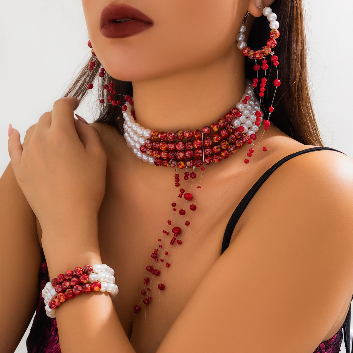 Wielowarstwowy Vintage czerwon – Pearl Choker Necklace Vintage recenzja i cena