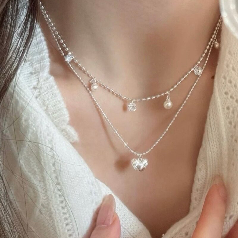 Dwuwarstwowy srebrny naszyjnik – Layered Pendant Necklace Aesthetic recenzja i cena