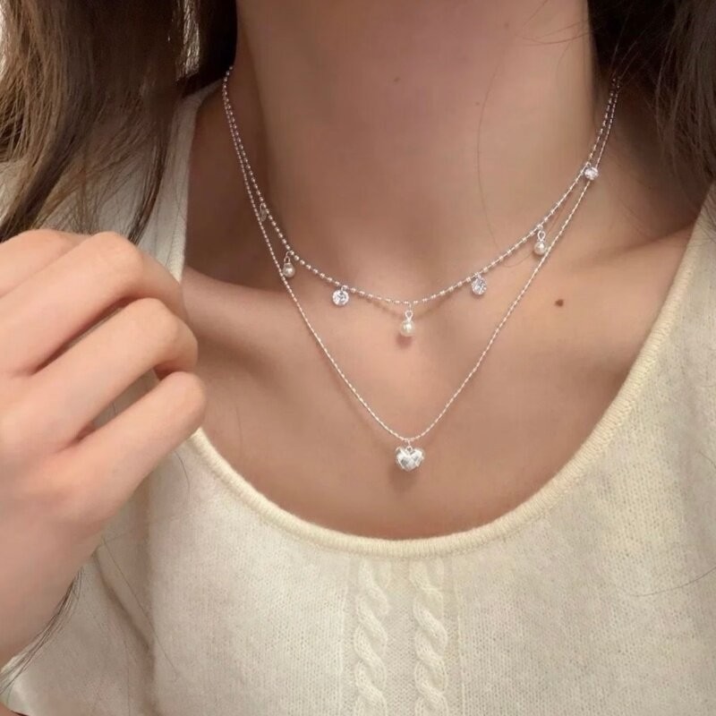 Dwuwarstwowy srebrny naszyjnik – Layered Pendant Necklace Aesthetic recenzja i cena