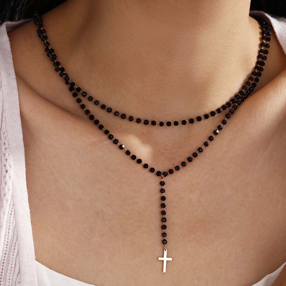 Gotycki Dwustronny Czarny Nasz – Layered Pendant Necklace Aesthetic recenzja i cena