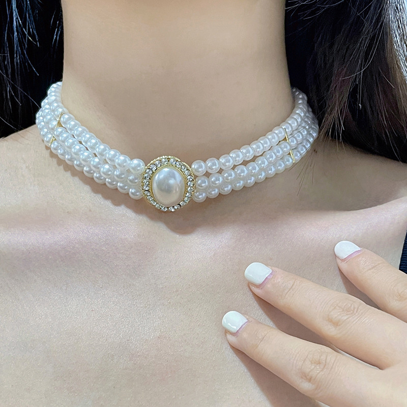 Luksusowy trójwarstwowy obroża – Pearl Choker Necklace Vintage recenzja i cena