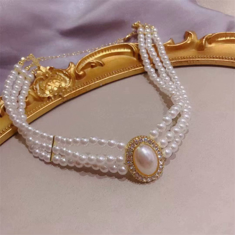 Luksusowy trójwarstwowy obroża – Pearl Choker Necklace Vintage recenzja i cena